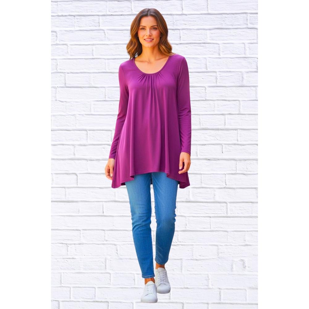 NEW DIVA USA sibella pleated front long sleeve blouse in magenta